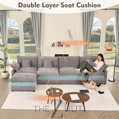 108" U Shaped Couch, Modular Sectional Sofa, 3-Seater Comfy Cloud Couch with Movable Ottoman, Deep Seat Couches for Living Room, Linen, Beige THE Z HUT