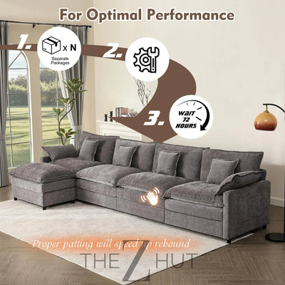 108" U Shaped Couch, Modular Sectional Sofa, 3-Seater Comfy Cloud Couch with Movable Ottoman, Deep Seat Couches for Living Room, Linen, Beige THE Z HUT