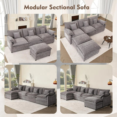 108" U Shaped Couch, Modular Sectional Sofa, 3-Seater Comfy Cloud Couch with Movable Ottoman, Deep Seat Couches for Living Room, Linen, Beige THE Z HUT