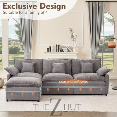 108" U Shaped Couch, Modular Sectional Sofa, 3-Seater Comfy Cloud Couch with Movable Ottoman, Deep Seat Couches for Living Room, Linen, Beige THE Z HUT