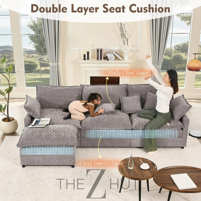 108" U Shaped Couch, Modular Sectional Sofa, 3-Seater Comfy Cloud Couch with Movable Ottoman, Deep Seat Couches for Living Room, Linen, Beige THE Z HUT