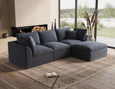 110" Cloud Sectional Couches for Living Room, Convertible L-Shape Couch with Ottoman, 3 Seater Modular Sectional Sofa, Warm White THE Z HUT