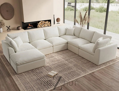110" Cloud Sectional Couches for Living Room, Convertible L-Shape Couch with Ottoman, 3 Seater Modular Sectional Sofa, Warm White THE Z HUT