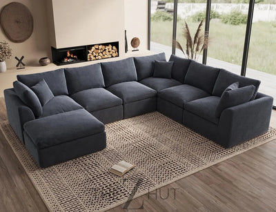 110" Cloud Sectional Couches for Living Room, Convertible L-Shape Couch with Ottoman, 3 Seater Modular Sectional Sofa, Warm White THE Z HUT