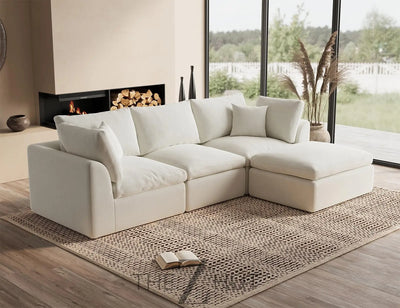 110" Cloud Sectional Couches for Living Room, Convertible L-Shape Couch with Ottoman, 3 Seater Modular Sectional Sofa, Warm White THE Z HUT