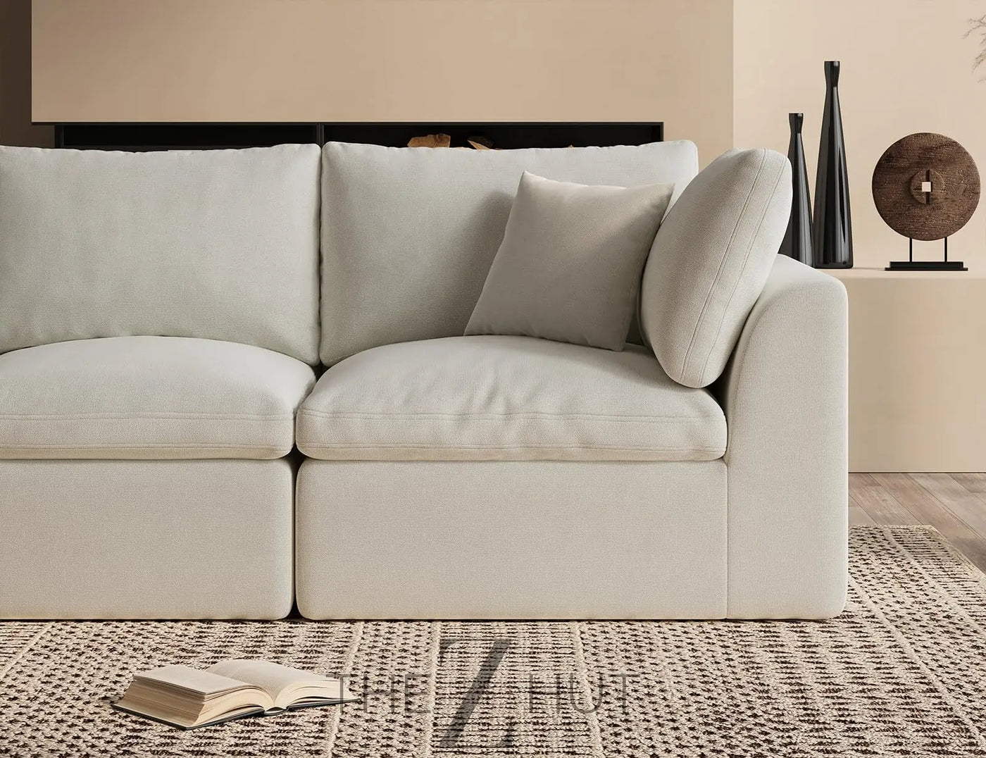 110" Cloud Sectional Couches for Living Room, Convertible L-Shape Couch with Ottoman, 3 Seater Modular Sectional Sofa, Warm White THE Z HUT