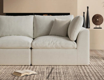 110" Cloud Sectional Couches for Living Room, Convertible L-Shape Couch with Ottoman, 3 Seater Modular Sectional Sofa, Warm White THE Z HUT