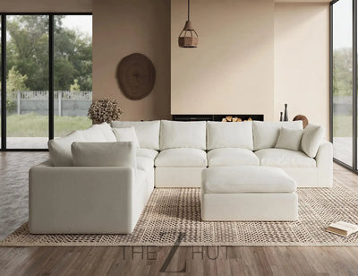110" Cloud Sectional Couches for Living Room, Convertible L-Shape Couch with Ottoman, 3 Seater Modular Sectional Sofa, Warm White THE Z HUT