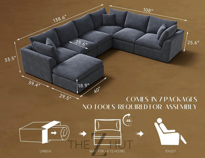 110" Cloud Sectional Couches for Living Room, Convertible L-Shape Couch with Ottoman, 3 Seater Modular Sectional Sofa, Warm White THE Z HUT