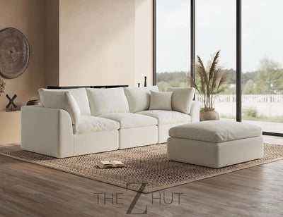 110" Cloud Sectional Couches for Living Room, Convertible L-Shape Couch with Ottoman, 3 Seater Modular Sectional Sofa, Warm White THE Z HUT