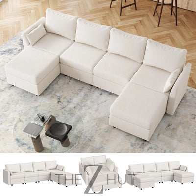 114.17" Modular Sectional Sofa, 6 Seat Modular Couch with Storage, Memory Foam, Convertible Sectional Couches for Living Room, U Shaped Comfy Modular Sofa with Chaise, Beige THE Z HUT