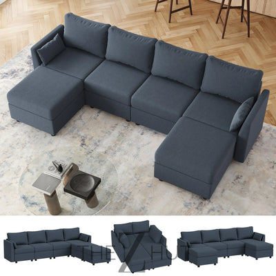 114.17" Modular Sectional Sofa, 6 Seat Modular Couch with Storage, Memory Foam, Convertible Sectional Couches for Living Room, U Shaped Comfy Modular Sofa with Chaise, Beige THE Z HUT