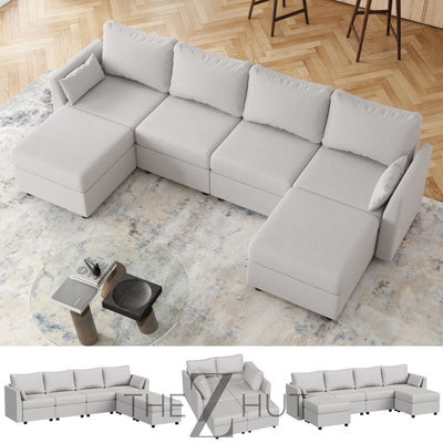 114.17" Modular Sectional Sofa, 6 Seat Modular Couch with Storage, Memory Foam, Convertible Sectional Couches for Living Room, U Shaped Comfy Modular Sofa with Chaise, Beige THE Z HUT