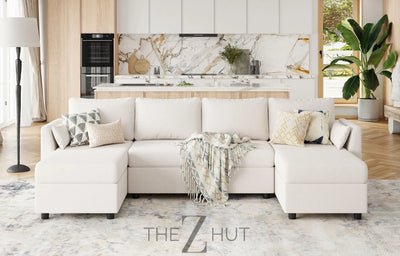 114.17" Modular Sectional Sofa, 6 Seat Modular Couch with Storage, Memory Foam, Convertible Sectional Couches for Living Room, U Shaped Comfy Modular Sofa with Chaise, Beige THE Z HUT