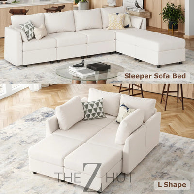 114.17" Modular Sectional Sofa, 6 Seat Modular Couch with Storage, Memory Foam, Convertible Sectional Couches for Living Room, U Shaped Comfy Modular Sofa with Chaise, Beige THE Z HUT