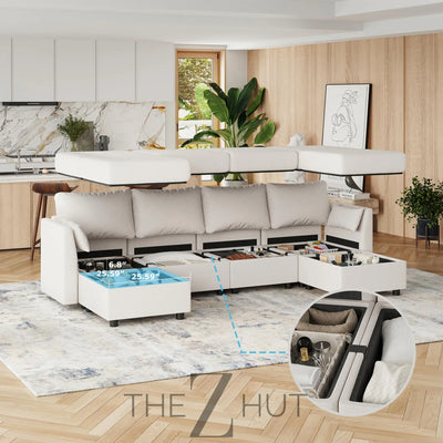 114.17" Modular Sectional Sofa, 6 Seat Modular Couch with Storage, Memory Foam, Convertible Sectional Couches for Living Room, U Shaped Comfy Modular Sofa with Chaise, Beige THE Z HUT