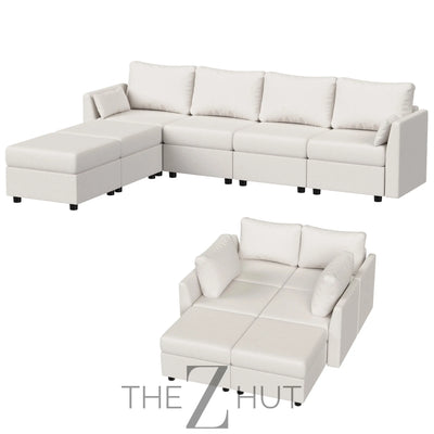 114.17" Modular Sectional Sofa, 6 Seat Modular Couch with Storage, Memory Foam, Convertible Sectional Couches for Living Room, U Shaped Comfy Modular Sofa with Chaise, Beige THE Z HUT