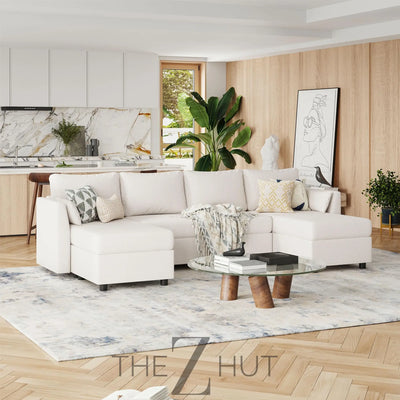 114.17" Modular Sectional Sofa, 6 Seat Modular Couch with Storage, Memory Foam, Convertible Sectional Couches for Living Room, U Shaped Comfy Modular Sofa with Chaise, Beige THE Z HUT