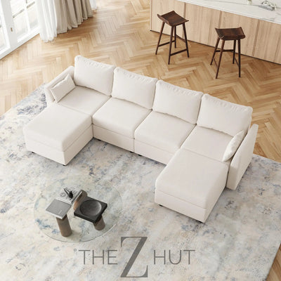 114.17" Modular Sectional Sofa, 6 Seat Modular Couch with Storage, Memory Foam, Convertible Sectional Couches for Living Room, U Shaped Comfy Modular Sofa with Chaise, Beige THE Z HUT