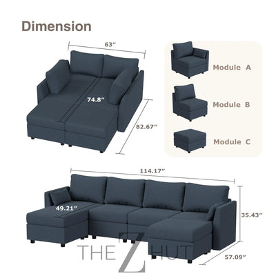 114.17" Modular Sectional Sofa, 6 Seat Modular Couch with Storage, Memory Foam, Convertible Sectional Couches for Living Room, U Shaped Comfy Modular Sofa with Chaise, Beige THE Z HUT