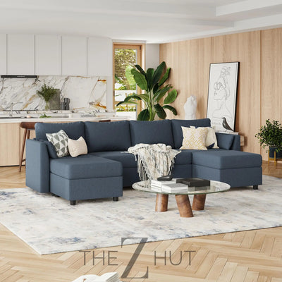 114.17" Modular Sectional Sofa, 6 Seat Modular Couch with Storage, Memory Foam, Convertible Sectional Couches for Living Room, U Shaped Comfy Modular Sofa with Chaise, Beige THE Z HUT
