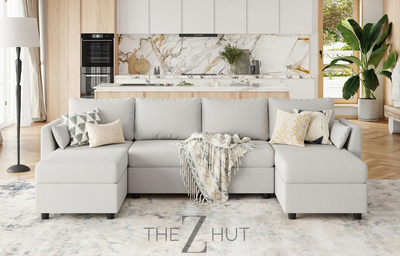 114.17" Modular Sectional Sofa, 6 Seat Modular Couch with Storage, Memory Foam, Convertible Sectional Couches for Living Room, U Shaped Comfy Modular Sofa with Chaise, Beige THE Z HUT