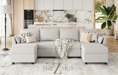 114.17" Modular Sectional Sofa, 6 Seat Modular Couch with Storage, Memory Foam, Convertible Sectional Couches for Living Room, U Shaped Comfy Modular Sofa with Chaise, Beige THE Z HUT