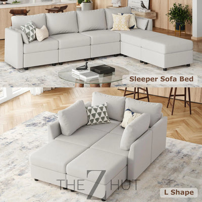 114.17" Modular Sectional Sofa, 6 Seat Modular Couch with Storage, Memory Foam, Convertible Sectional Couches for Living Room, U Shaped Comfy Modular Sofa with Chaise, Beige THE Z HUT
