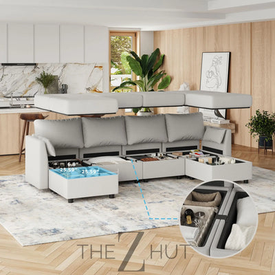 114.17" Modular Sectional Sofa, 6 Seat Modular Couch with Storage, Memory Foam, Convertible Sectional Couches for Living Room, U Shaped Comfy Modular Sofa with Chaise, Beige THE Z HUT