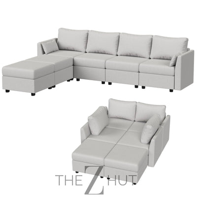 114.17" Modular Sectional Sofa, 6 Seat Modular Couch with Storage, Memory Foam, Convertible Sectional Couches for Living Room, U Shaped Comfy Modular Sofa with Chaise, Beige THE Z HUT