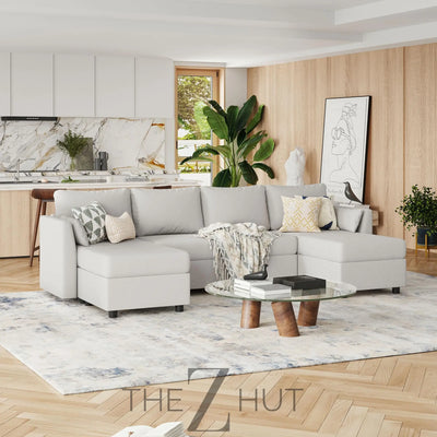 114.17" Modular Sectional Sofa, 6 Seat Modular Couch with Storage, Memory Foam, Convertible Sectional Couches for Living Room, U Shaped Comfy Modular Sofa with Chaise, Beige THE Z HUT