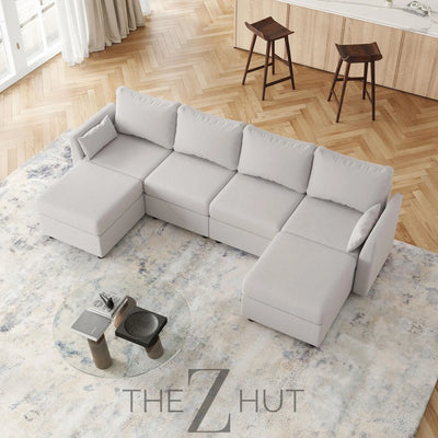 114.17" Modular Sectional Sofa, 6 Seat Modular Couch with Storage, Memory Foam, Convertible Sectional Couches for Living Room, U Shaped Comfy Modular Sofa with Chaise, Beige THE Z HUT