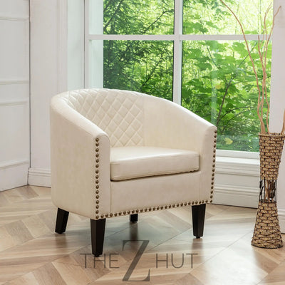 29" W Faux Leather Barrel Chairs Set of 2, Modern PU Upholstered Tufted Club Chairs with Nailhead Trim, Small Armchairs Accent Chairs for Living Room Bedroom Apartment Lounge Nursery, Green THE Z HUT