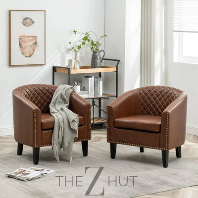29" W Faux Leather Barrel Chairs Set of 2, Modern PU Upholstered Tufted Club Chairs with Nailhead Trim, Small Armchairs Accent Chairs for Living Room Bedroom Apartment Lounge Nursery, Green THE Z HUT
