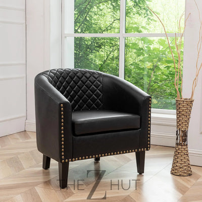 29" W Faux Leather Barrel Chairs Set of 2, Modern PU Upholstered Tufted Club Chairs with Nailhead Trim, Small Armchairs Accent Chairs for Living Room Bedroom Apartment Lounge Nursery, Green THE Z HUT