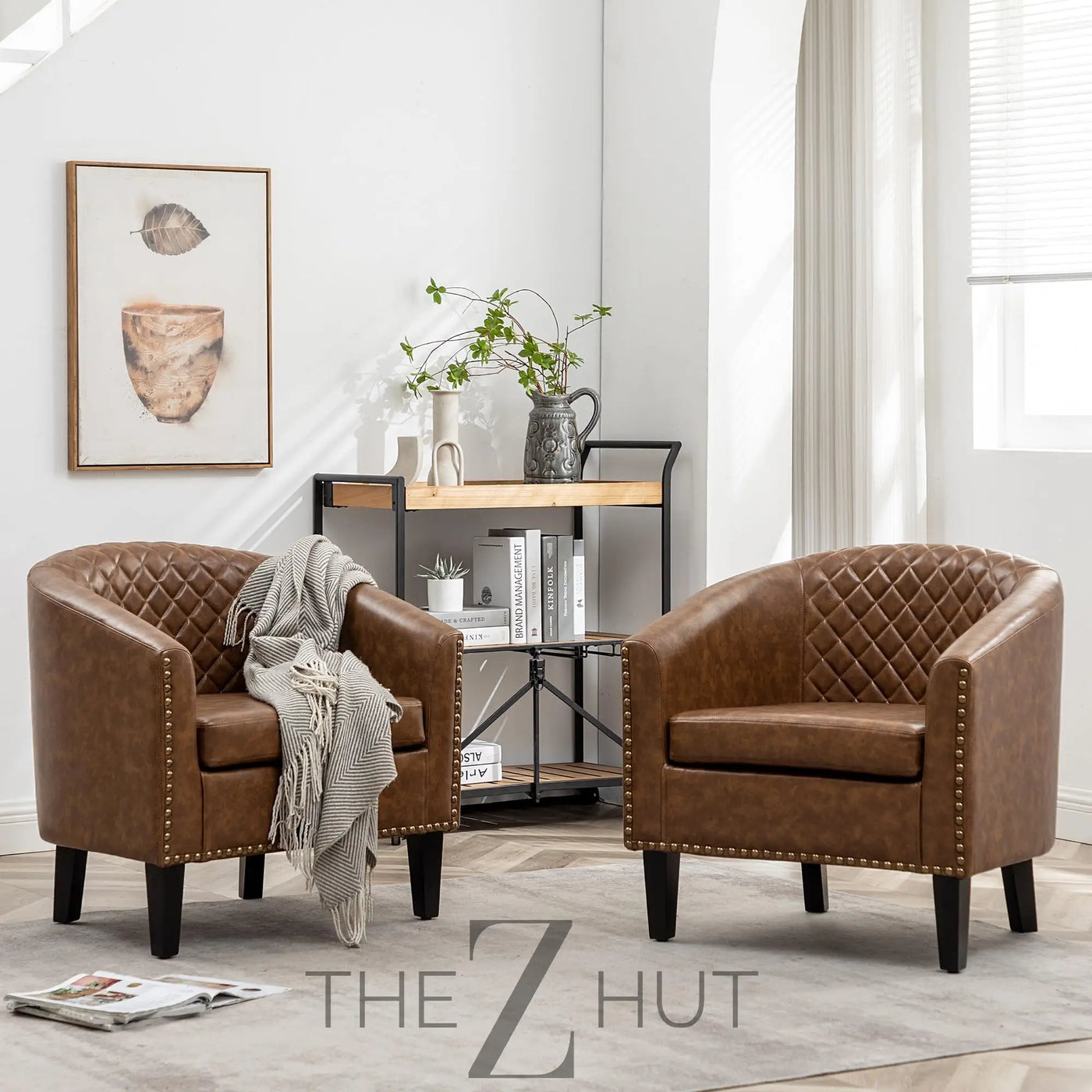 29" W Faux Leather Barrel Chairs Set of 2, Modern PU Upholstered Tufted Club Chairs with Nailhead Trim, Small Armchairs Accent Chairs for Living Room Bedroom Apartment Lounge Nursery, Green THE Z HUT