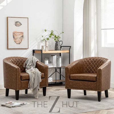 29" W Faux Leather Barrel Chairs Set of 2, Modern PU Upholstered Tufted Club Chairs with Nailhead Trim, Small Armchairs Accent Chairs for Living Room Bedroom Apartment Lounge Nursery, Green THE Z HUT