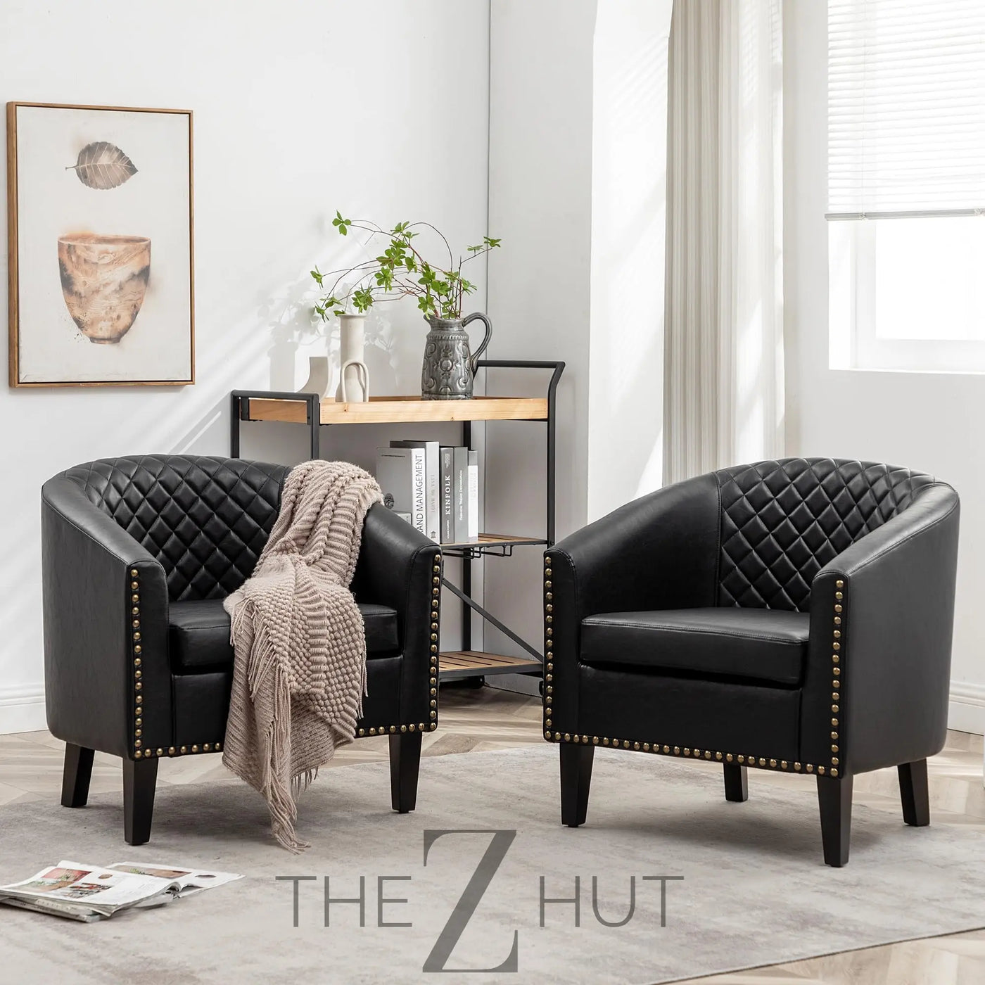 29" W Faux Leather Barrel Chairs Set of 2, Modern PU Upholstered Tufted Club Chairs with Nailhead Trim, Small Armchairs Accent Chairs for Living Room Bedroom Apartment Lounge Nursery, Green THE Z HUT