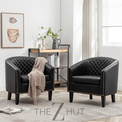 29" W Faux Leather Barrel Chairs Set of 2, Modern PU Upholstered Tufted Club Chairs with Nailhead Trim, Small Armchairs Accent Chairs for Living Room Bedroom Apartment Lounge Nursery, Green THE Z HUT