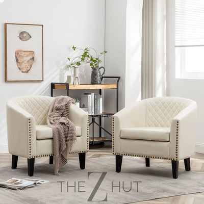 29" W Faux Leather Barrel Chairs Set of 2, Modern PU Upholstered Tufted Club Chairs with Nailhead Trim, Small Armchairs Accent Chairs for Living Room Bedroom Apartment Lounge Nursery, Green THE Z HUT