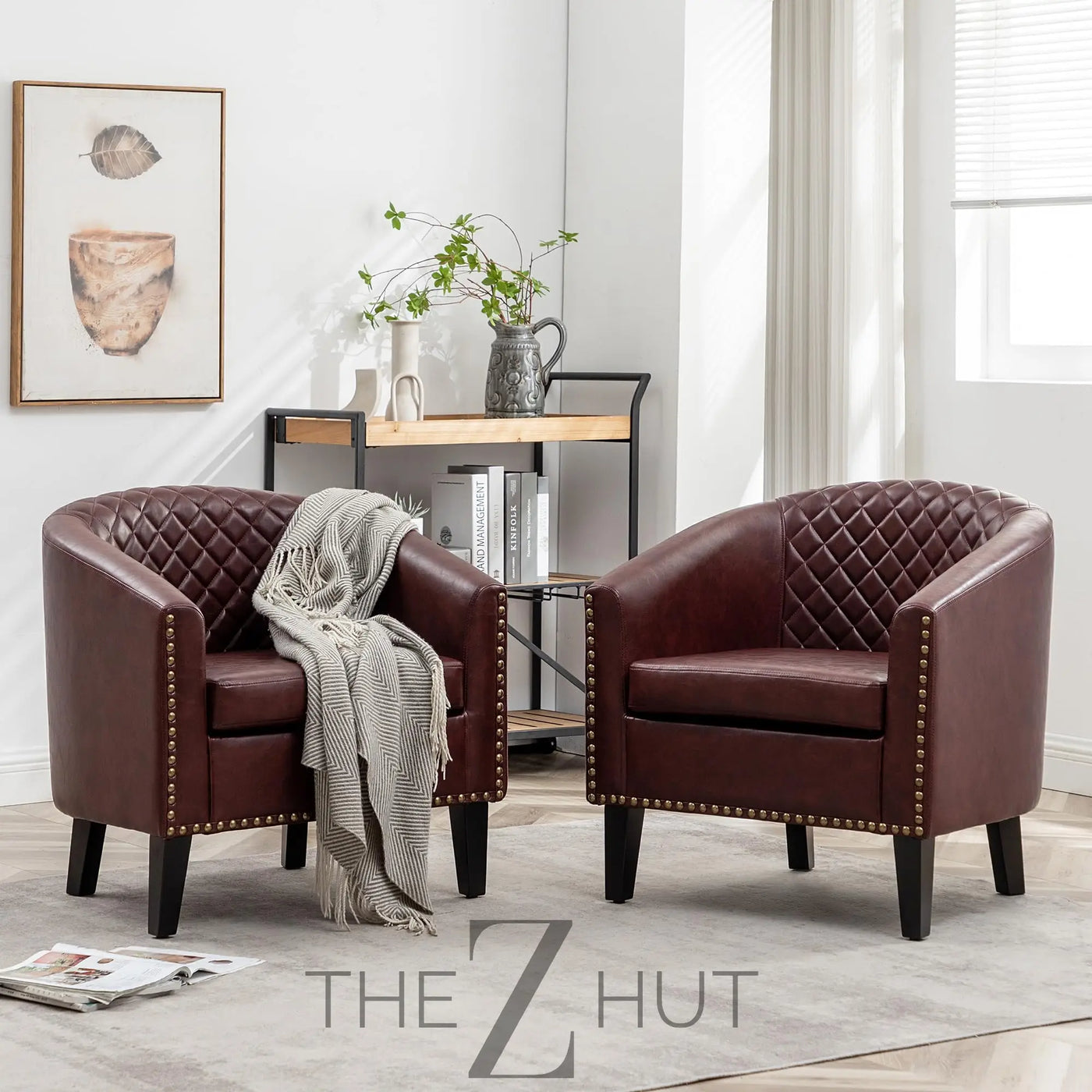 29" W Faux Leather Barrel Chairs Set of 2, Modern PU Upholstered Tufted Club Chairs with Nailhead Trim, Small Armchairs Accent Chairs for Living Room Bedroom Apartment Lounge Nursery, Green THE Z HUT