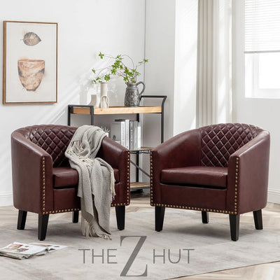 29" W Faux Leather Barrel Chairs Set of 2, Modern PU Upholstered Tufted Club Chairs with Nailhead Trim, Small Armchairs Accent Chairs for Living Room Bedroom Apartment Lounge Nursery, Green THE Z HUT
