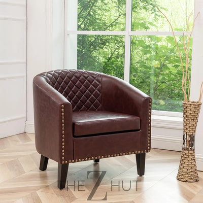 29" W Faux Leather Barrel Chairs Set of 2, Modern PU Upholstered Tufted Club Chairs with Nailhead Trim, Small Armchairs Accent Chairs for Living Room Bedroom Apartment Lounge Nursery, Green THE Z HUT