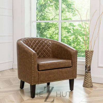 29" W Faux Leather Barrel Chairs Set of 2, Modern PU Upholstered Tufted Club Chairs with Nailhead Trim, Small Armchairs Accent Chairs for Living Room Bedroom Apartment Lounge Nursery, Green THE Z HUT