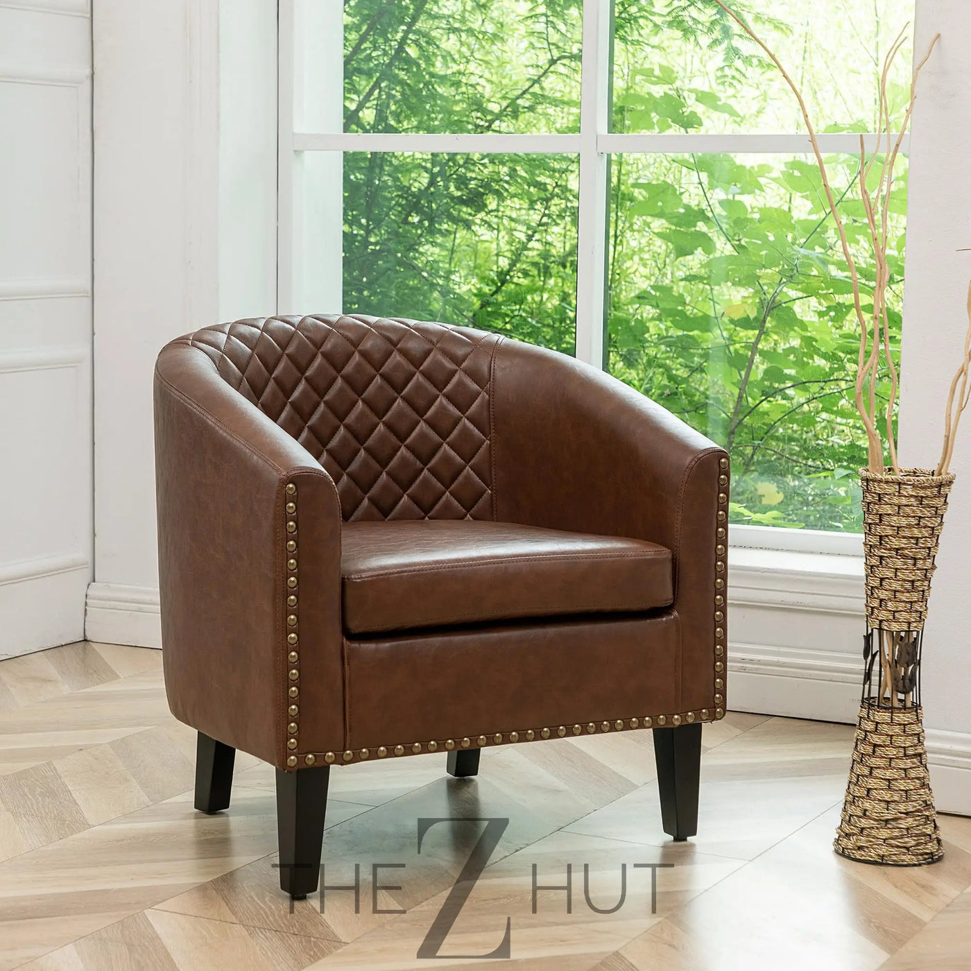 29" W Faux Leather Barrel Chairs Set of 2, Modern PU Upholstered Tufted Club Chairs with Nailhead Trim, Small Armchairs Accent Chairs for Living Room Bedroom Apartment Lounge Nursery, Green THE Z HUT
