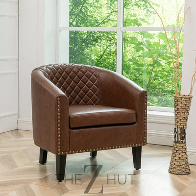 29" W Faux Leather Barrel Chairs Set of 2, Modern PU Upholstered Tufted Club Chairs with Nailhead Trim, Small Armchairs Accent Chairs for Living Room Bedroom Apartment Lounge Nursery, Green THE Z HUT