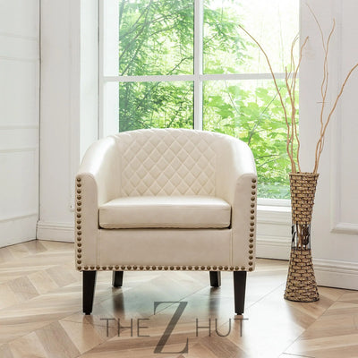 29" W Faux Leather Barrel Chairs Set of 2, Modern PU Upholstered Tufted Club Chairs with Nailhead Trim, Small Armchairs Accent Chairs for Living Room Bedroom Apartment Lounge Nursery, Green THE Z HUT