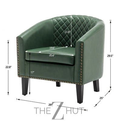 29" W Faux Leather Barrel Chairs Set of 2, Modern PU Upholstered Tufted Club Chairs with Nailhead Trim, Small Armchairs Accent Chairs for Living Room Bedroom Apartment Lounge Nursery, Green THE Z HUT