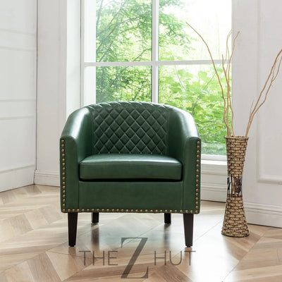 29" W Faux Leather Barrel Chairs Set of 2, Modern PU Upholstered Tufted Club Chairs with Nailhead Trim, Small Armchairs Accent Chairs for Living Room Bedroom Apartment Lounge Nursery, Green THE Z HUT