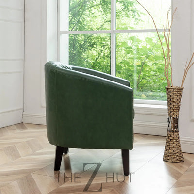 29" W Faux Leather Barrel Chairs Set of 2, Modern PU Upholstered Tufted Club Chairs with Nailhead Trim, Small Armchairs Accent Chairs for Living Room Bedroom Apartment Lounge Nursery, Green THE Z HUT